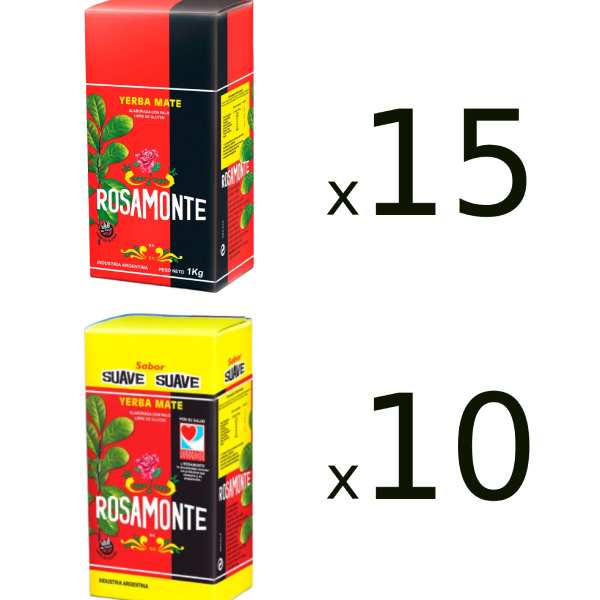 Rosamonte Tradicional 1kg x 15 + Suave 1kg x 10