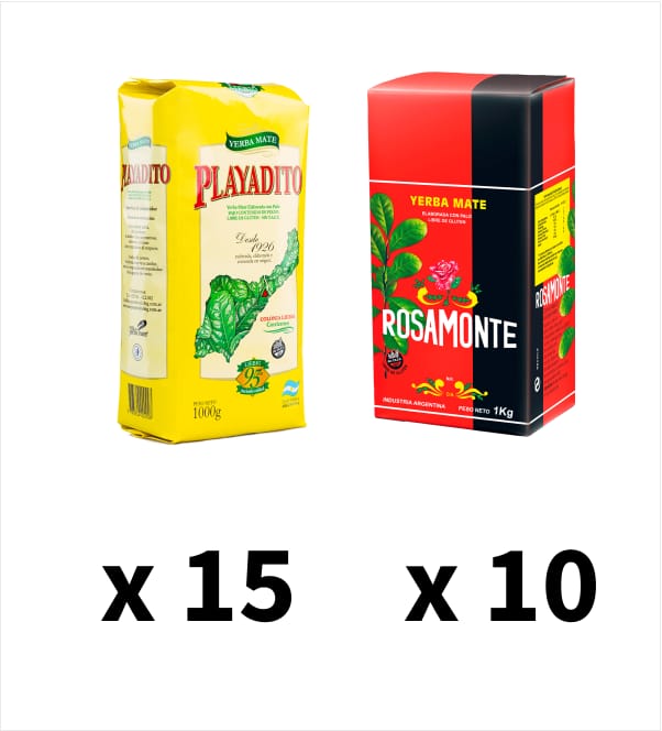 Playadito Tradicional 1 kg X 15 + Rosamonte Tradicional 1kg X 10